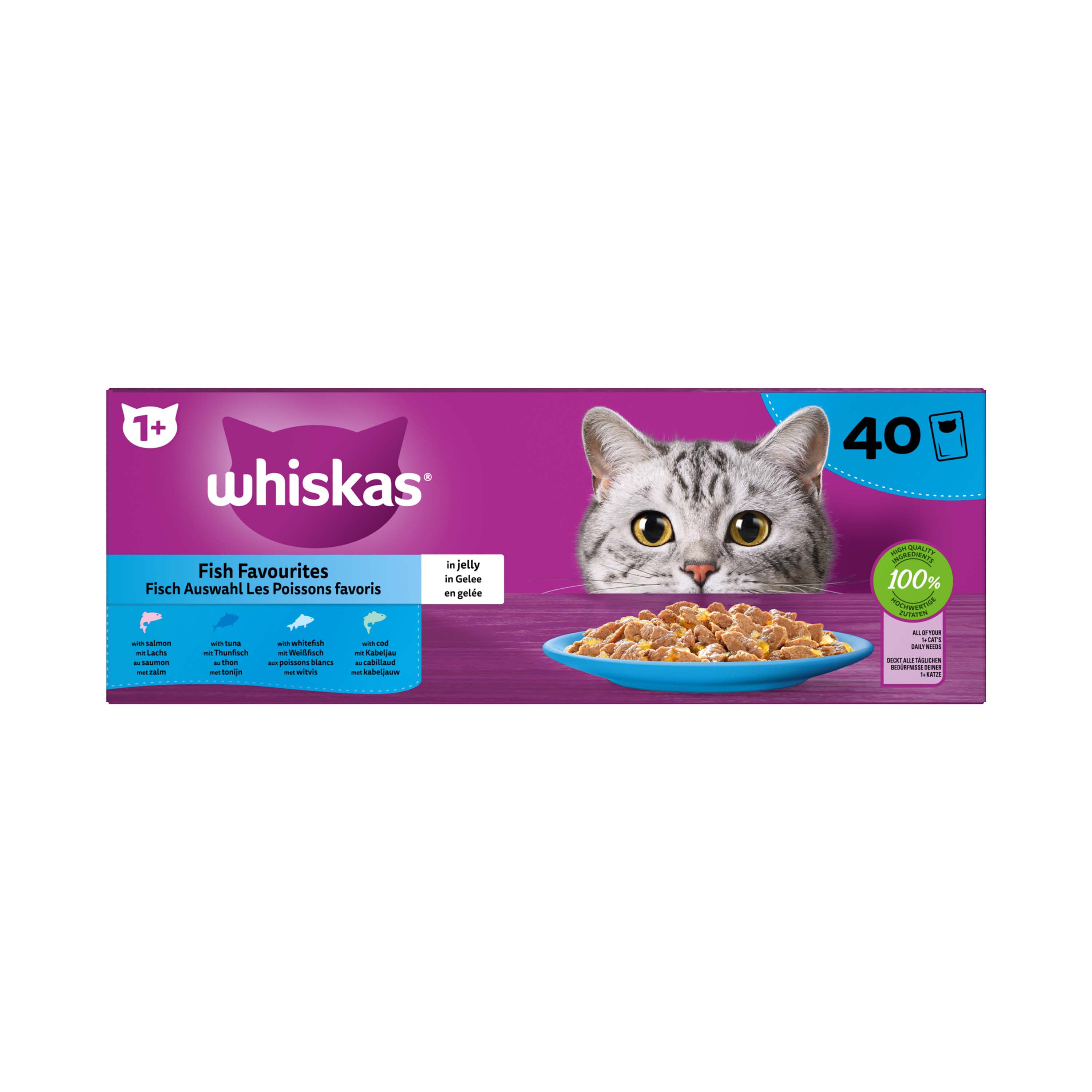 Whiskas 1+ Vis Selectie in gelei - Kattenvoer - 40x85 gram - 3400 Gram - gelei Whiskas 1+ Vis Selectie in gelei - Kattenvoer - 40x85 gram - 3400 Gram - gelei