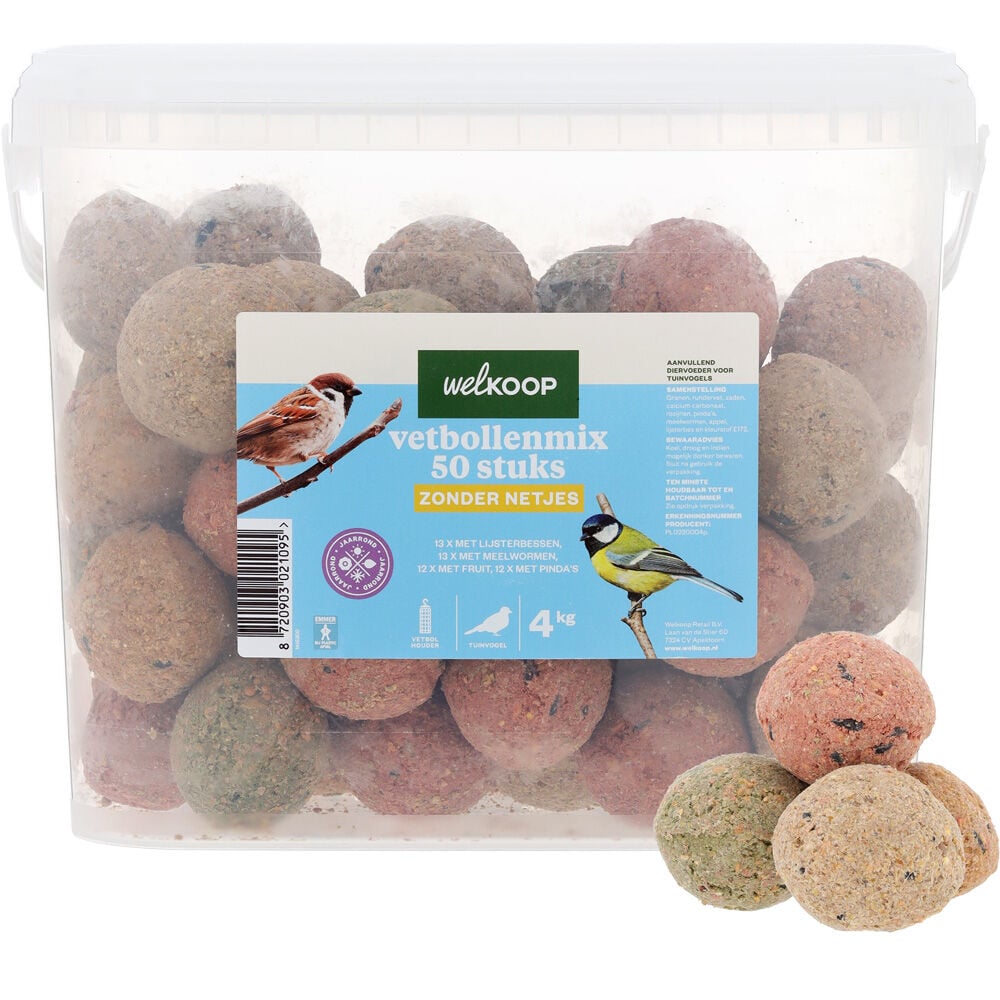 Welkoop - Vetbollenmix zonder netje - in emmer - Tuinvogelvoer - 4000 Gram