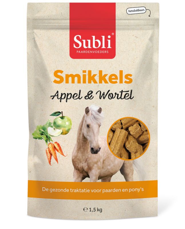 Subli Smikkels - Paardensnack - 1.5 Kilogram - Appel& Wortel Subli Smikkels - Paardensnack - 1.5 Kilogram - Appel& Wortel