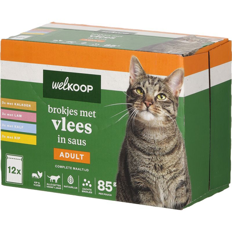 Welkoop Pouch Brokjes in Saus - Kattenvoer - 12x85 gram - 150 Gram - vlees
