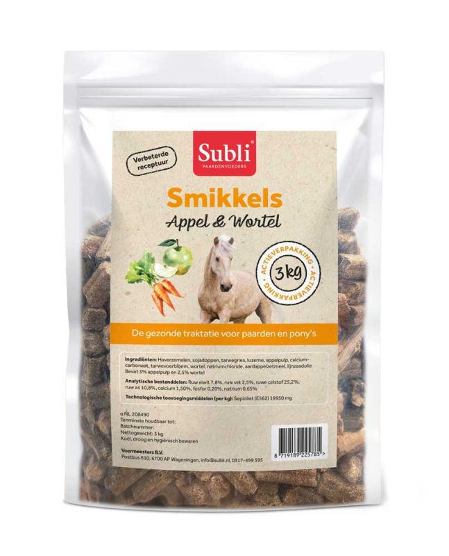 Subli Smikkels - Paardensnack - 3 Kilogram - Appel& Wortel Subli Smikkels - Paardensnack - 3 Kilogram - Appel& Wortel