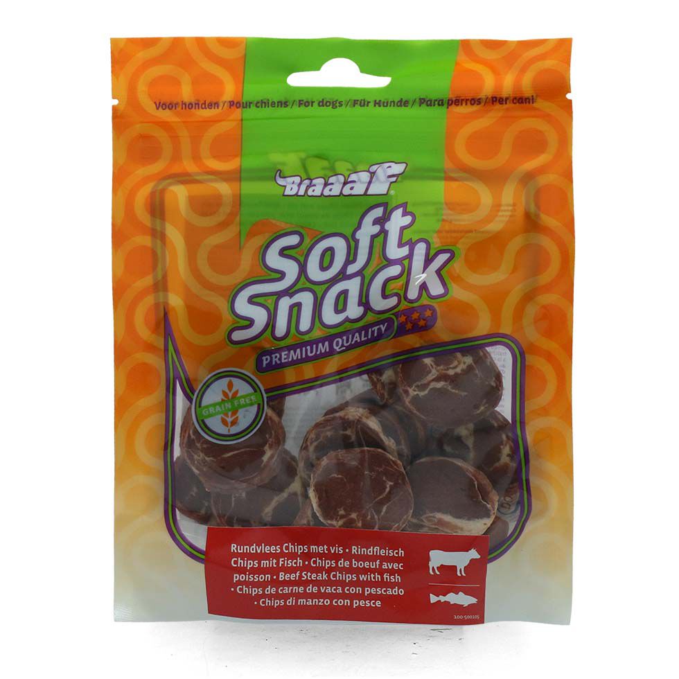 Braaaf Soft snacks Chips - Hondensnack - 85 Gram - vis, rund