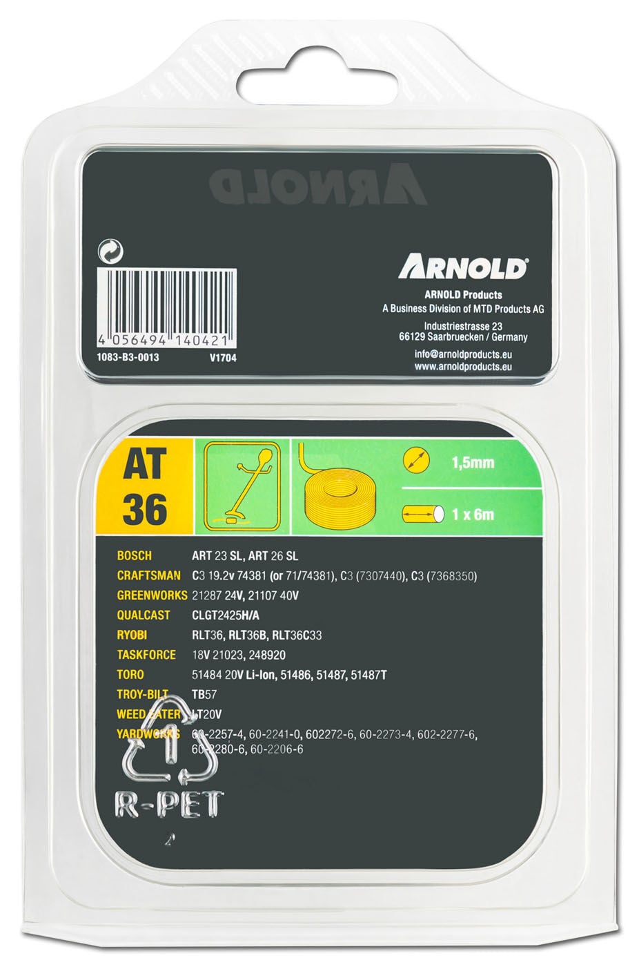 Arnold AT36 1.5mmx6m - Trimmerspoel - 9 Meter - 600 cm