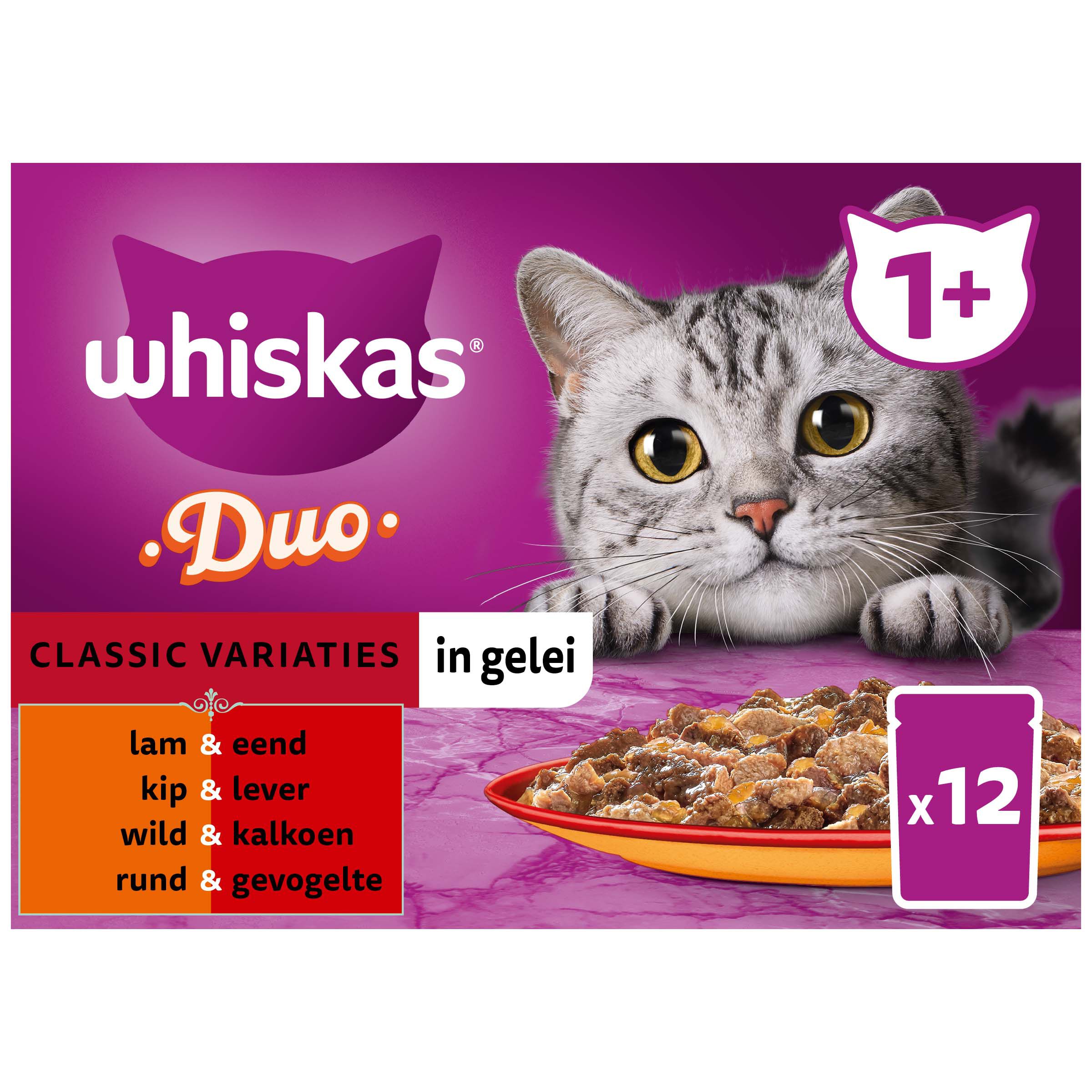 Whiskas  1+ Classic Selectie - Kattenvoer - 12x85 gram - 1020 Gram - gelei