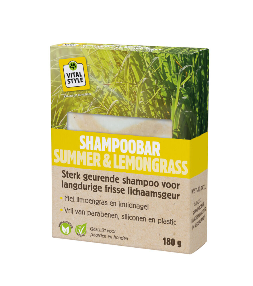 VITALstyle Shampoobar Summer & Lemongrass - Paardenshampoo - 180 Gram - Geel VITALstyle Shampoobar Summer & Lemongrass - Paardenshampoo - 180 Gram - Geel