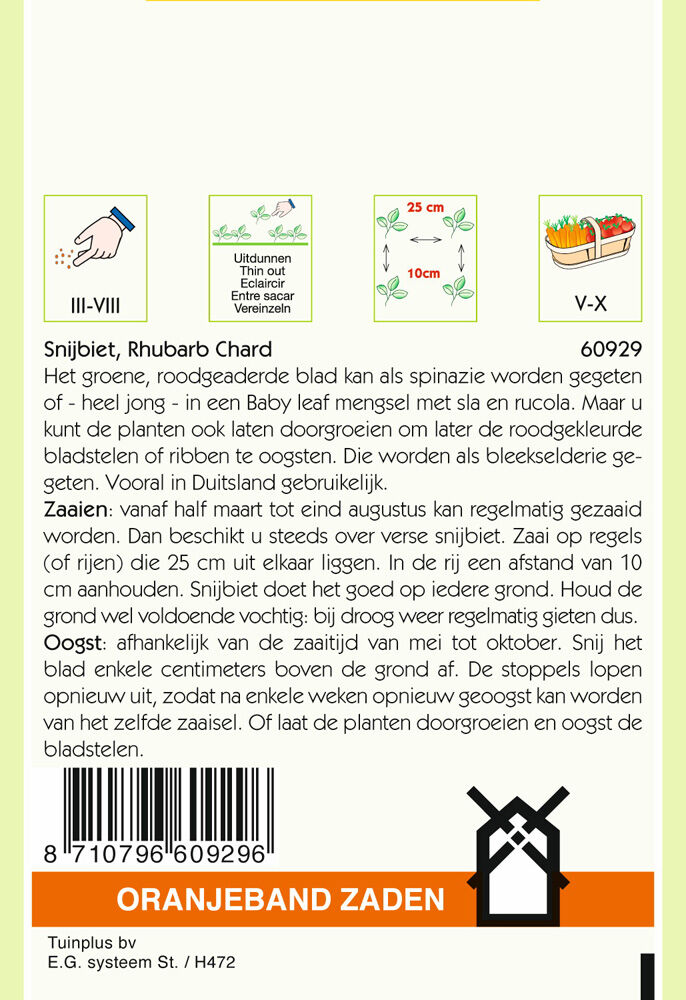 Oranjeband zaden Snijbiet Rhubarb Chard - Groentezaden
