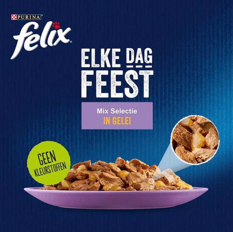 Felix Elke Dag Feest Mix Selectie in Gelei - Kattenvoer - 80x85 gram - 85 Gram - tonijn