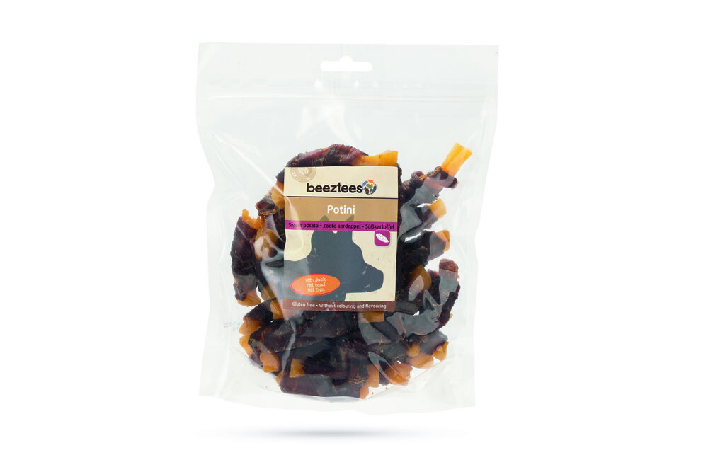 Beeztees Potini Sticks - Hondensnack - 400 Gram - zoete_aardappel, eend Beeztees Potini Sticks - Hondensnack - 400 Gram - zoete_aardappel, eend