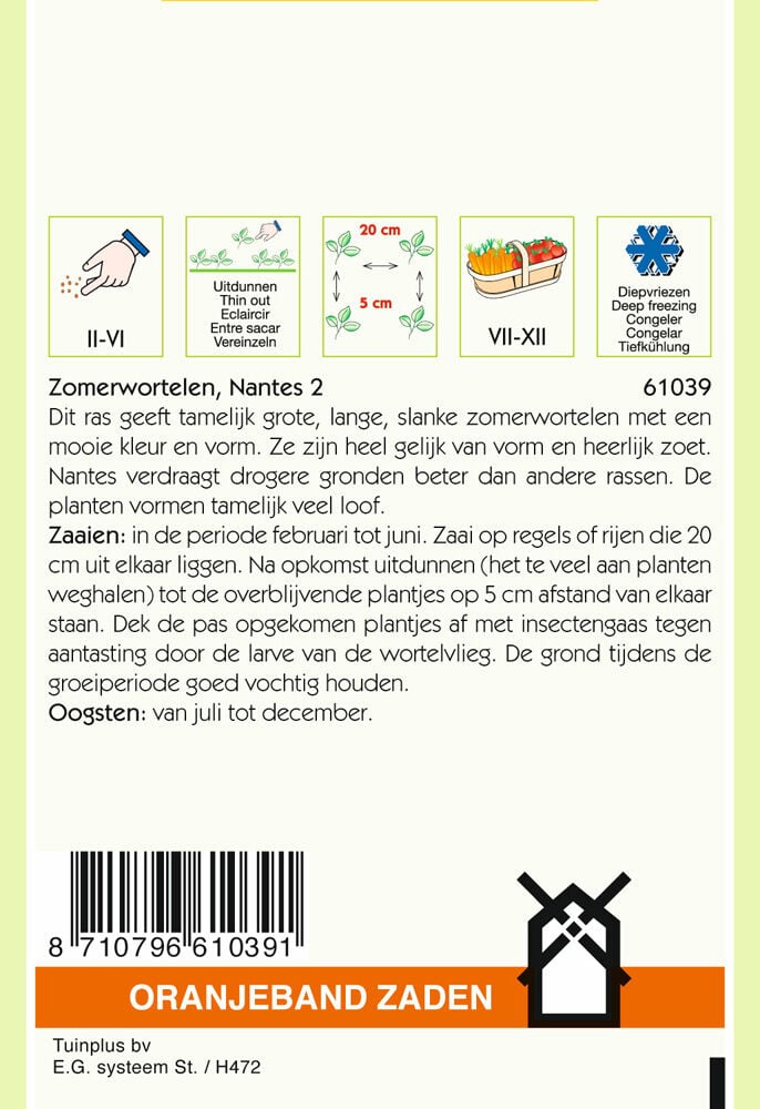 Oranjeband zaden Zomerwortelen Nantes 2 - Groentezaden