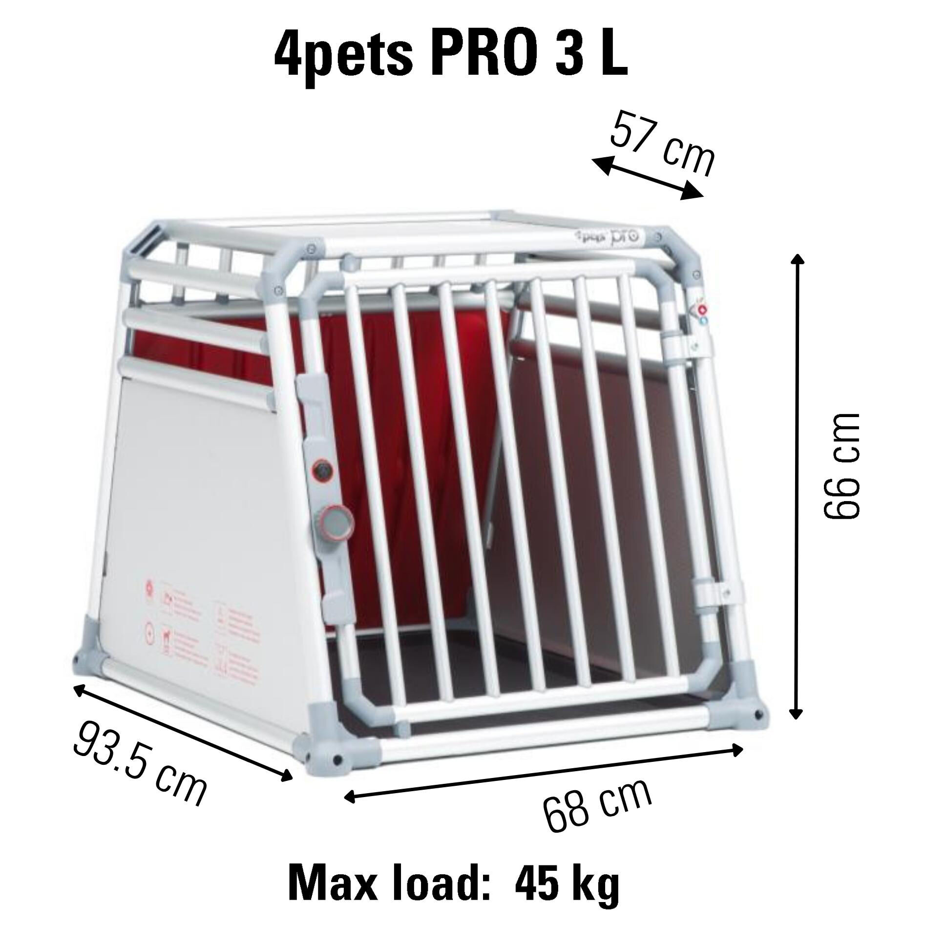 4Pets Pro 3 - Autobench Hond - chroom - 66x6868x93.5 cm - L
