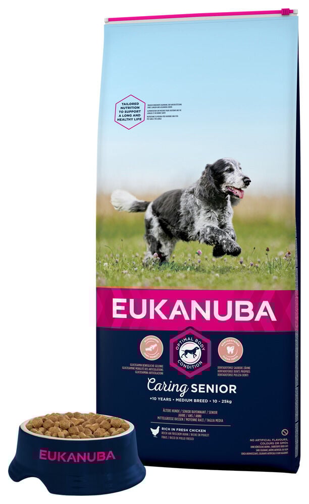 Eukanuba Caring Senior Medium Breed - Hondenvoer - 12 Kilogram - kip