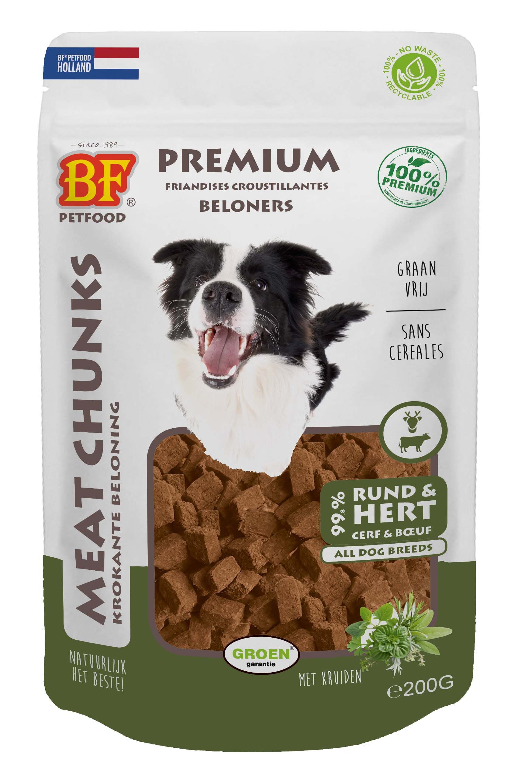BF Petfood Meat Chunks - Hondensnack - 100 Gram - rund BF Petfood Meat Chunks - Hondensnack - 100 Gram - rund