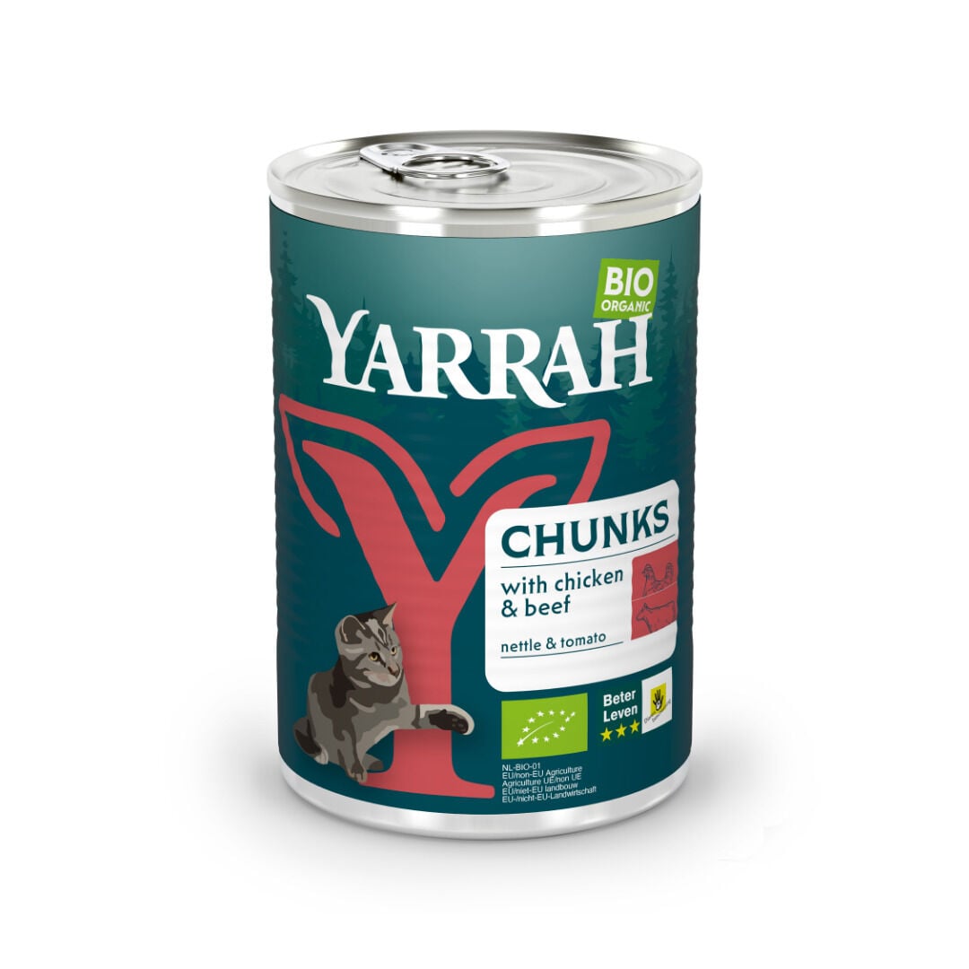 Yarrah Bio Organic Chunks - Kattenvoer - 405 Gram - kip, rund Yarrah Bio Organic Chunks - Kattenvoer - 405 Gram - kip, rund