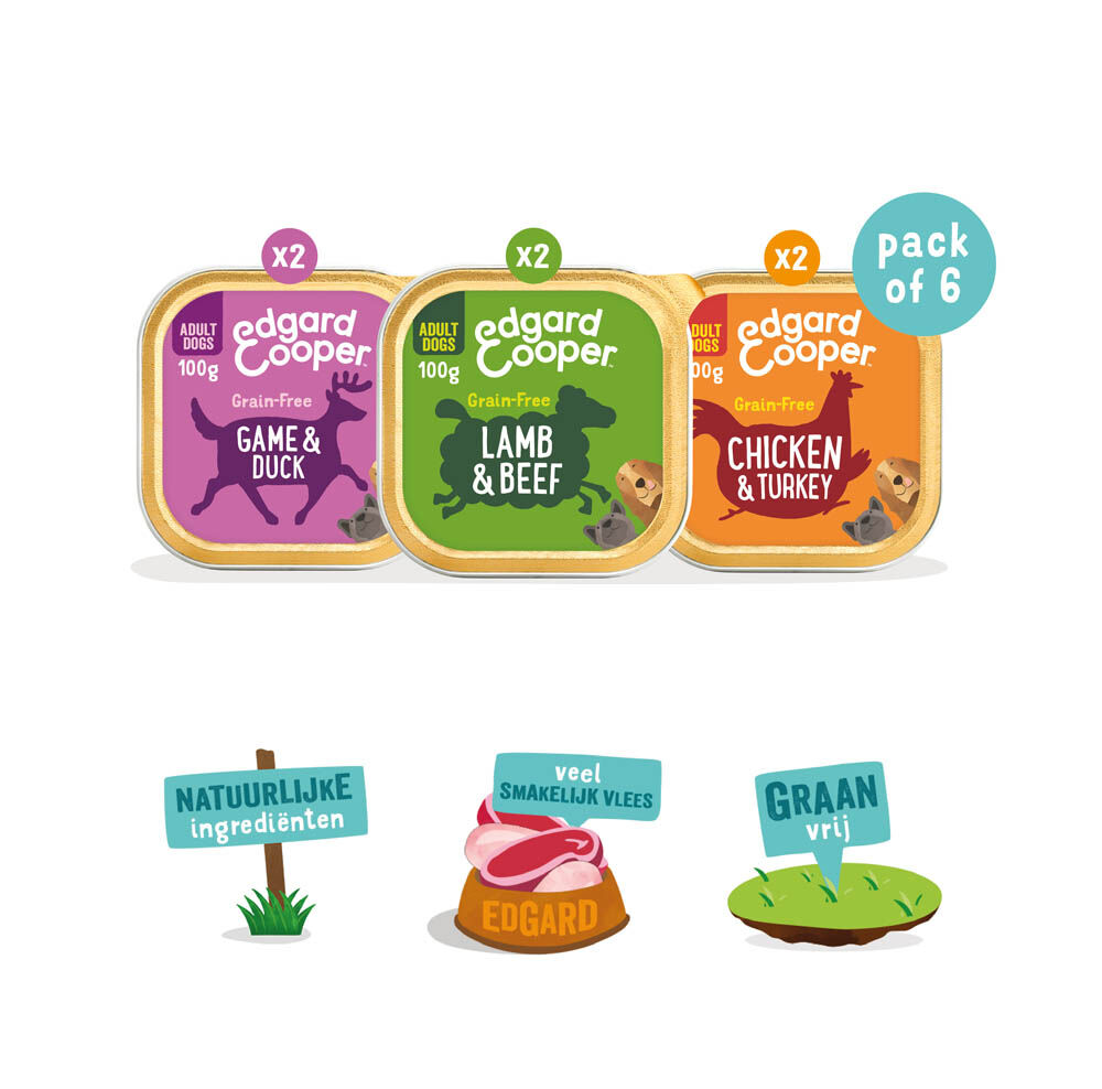 Edgard & Cooper Adult Multipack - Hondenvoer - 6x100 gram - 100 Gram - lam, kip, hert