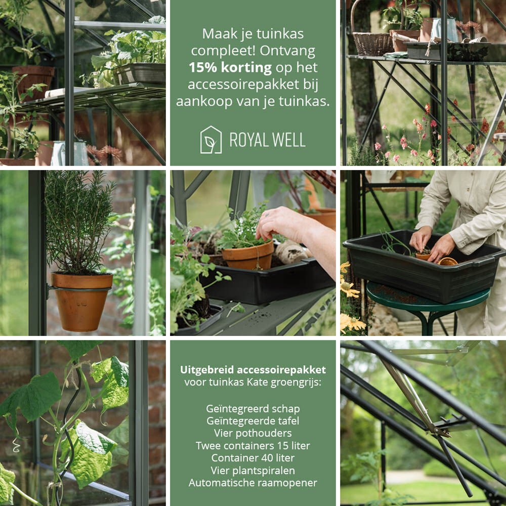 Royal Well Kate IV Full Options - Tuinkas - Groen - 217x192x375 cm - Veiligheidsglas