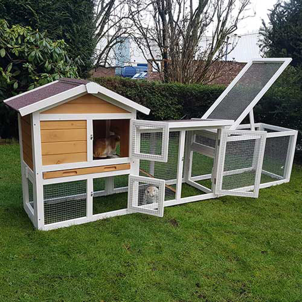 Konijnenhok Queensland met ren - Bruin/wit - 229x53x85 cm