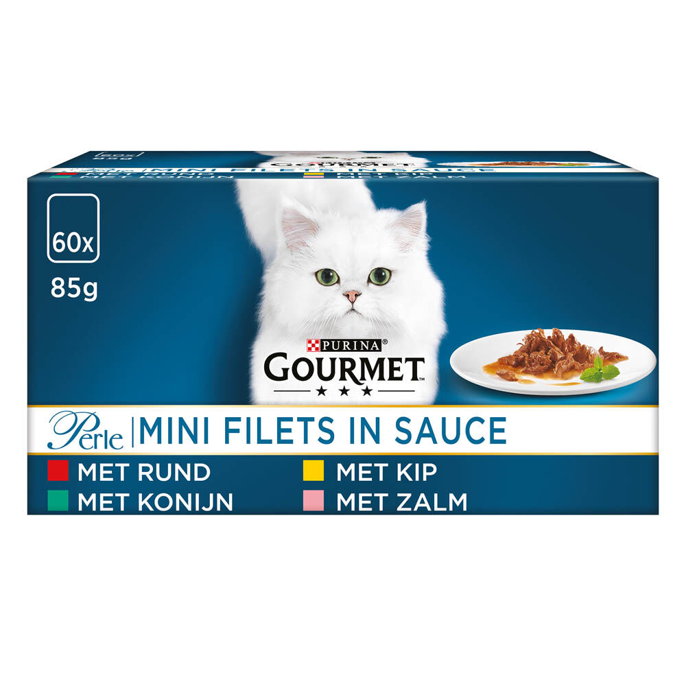 Gourmet Perle Mini Filets in Saus - Kattenvoer - 60x85 gram - 85 Gram - kip, zalm, rund