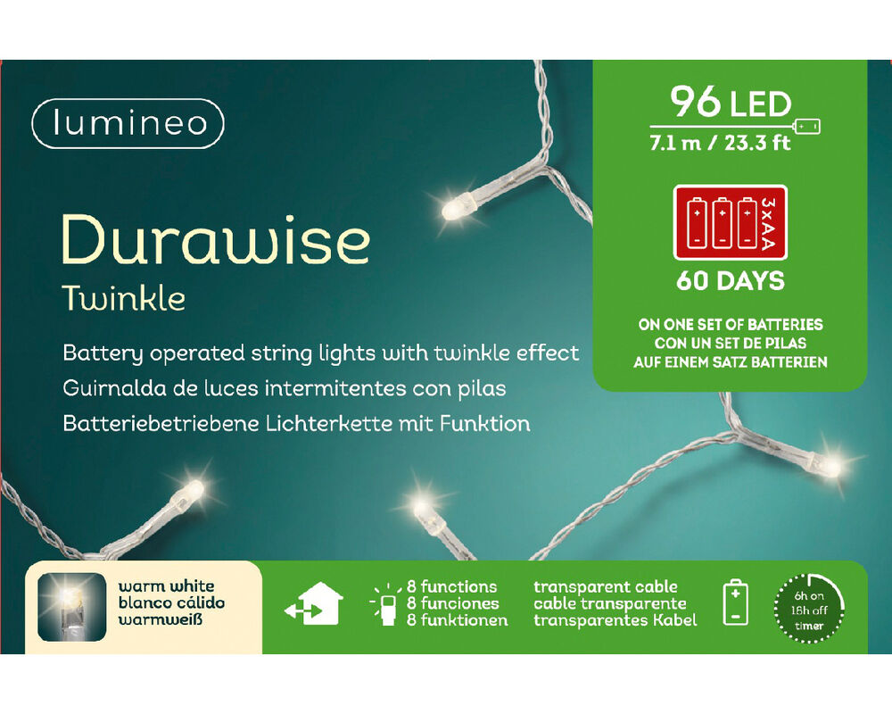 Lumineo Durawise Twinkelend - Batterijverlichting - 96 - Warm wit - 710 cm