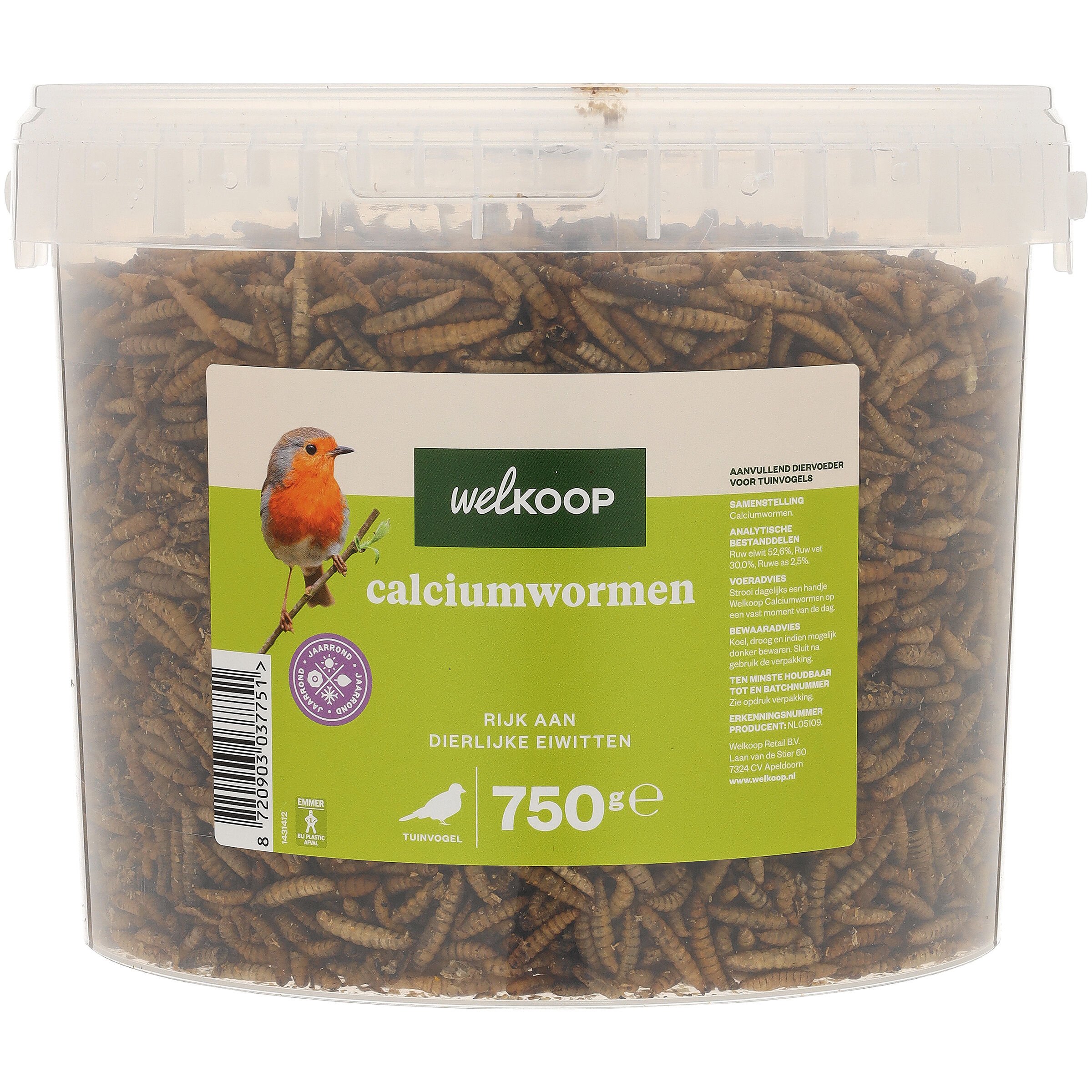 Welkoop - Calciumwormen in emmer - Tuinvogelvoer