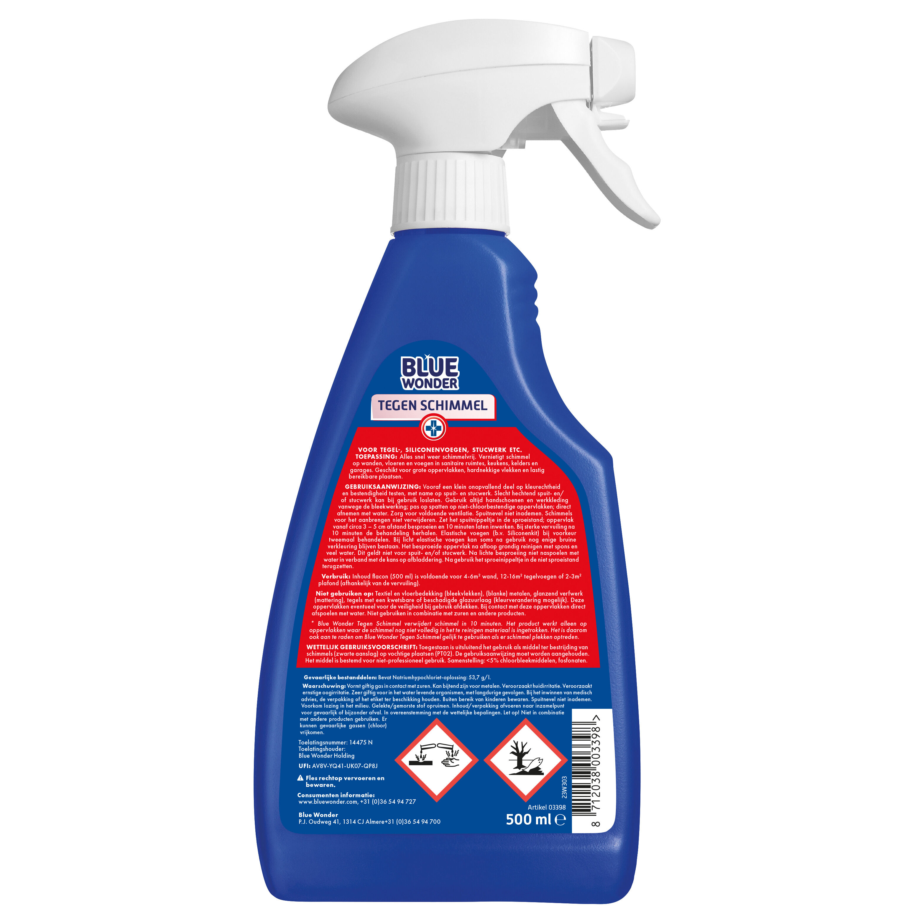 Blue Wonder Schimmel spray - Reinigingsmiddel - 500 Milliliter - 10.4 cm