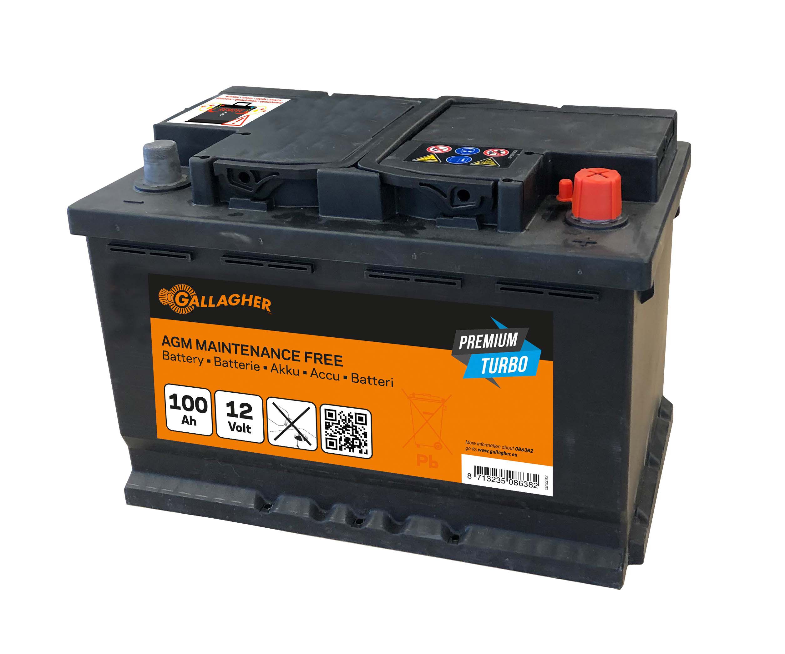 Gallagher Premium Turbo AGM - Batterij - 35.3 cm - 12V - 17.5 cm - 100 Ah