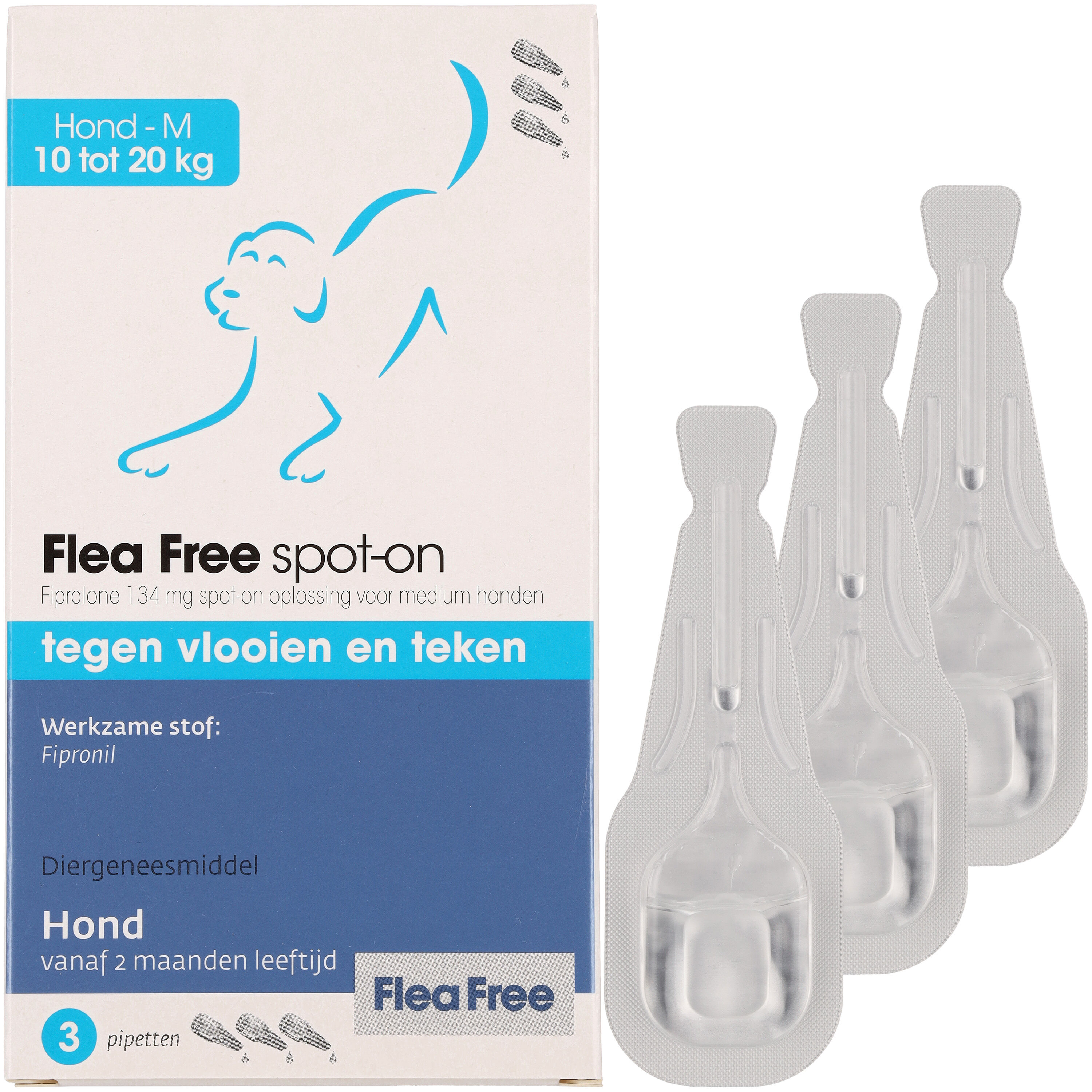 Flea Free Spot On - Pipetten - Anti Vlooien en teken Hond - M - 3 Stuks - M