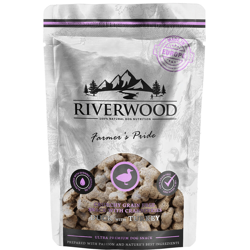 Riverwood Farmer's Pride Crunchy - Hondensnack - 200 Gram - kalkoen, eend Riverwood Farmer's Pride Crunchy - Hondensnack - 200 Gram - kalkoen, eend