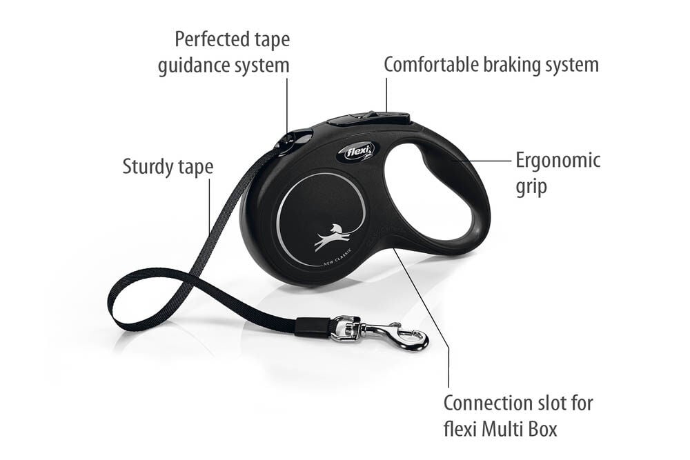 Flexi New Classic Band - Rollijn - Hondenriem - zwart - S - 500 cm