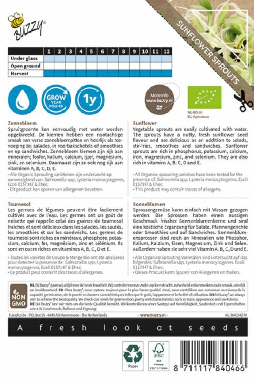 Buzzy® Organic Sprouting - Zonnebloem - 30 Gram