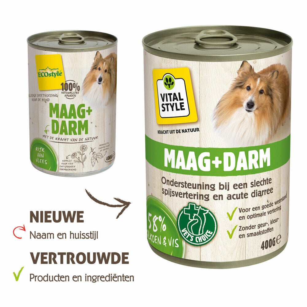 Vitalstyle Maag + Darm - Hondenvoer - 400 Gram - vis, kalkoen