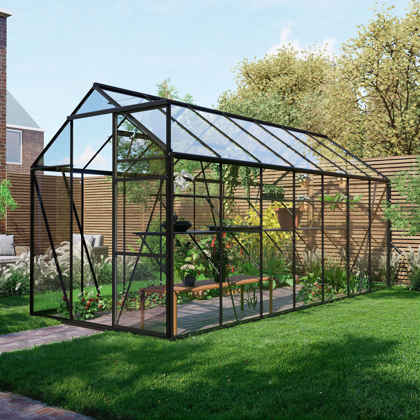 Royal Well Kate V Full Options - Tuinkas - Zwart - 217x192x436 cm - Veiligheidsglas Royal Well Kate V Full Options - Tuinkas - Zwart - 217x192x436 cm - Veiligheidsglas