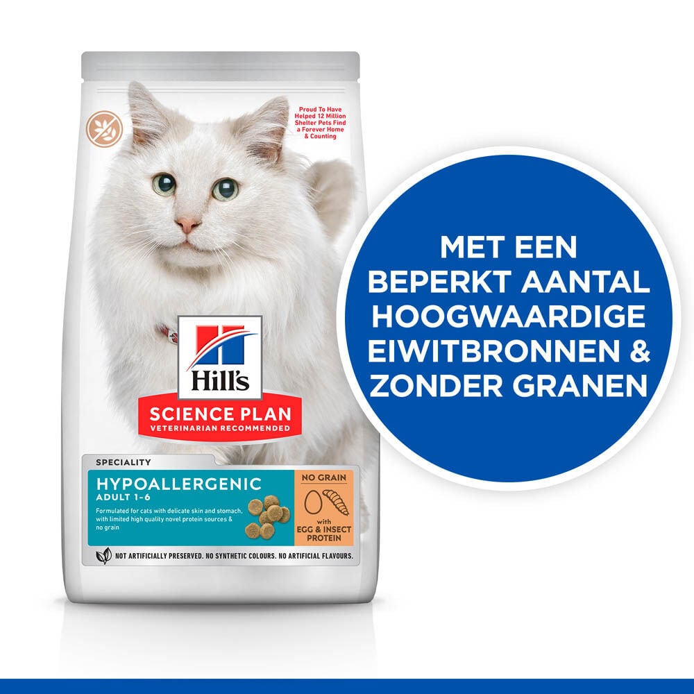 Hill's Hypoallergeen Adult - Kattenvoer - Ei en insect eiwitten - 1.5 Kilogram - Insect