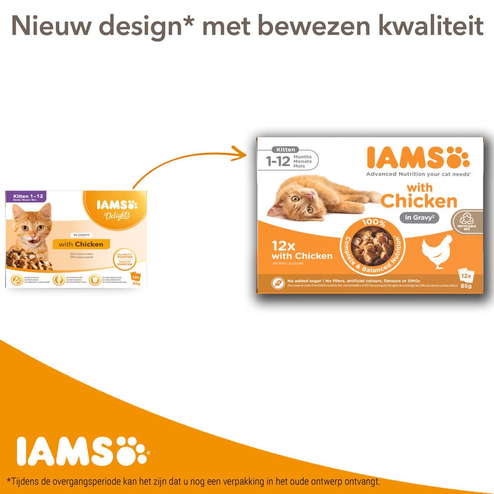 IAMS Kitten - Delights - 12x85 gram - 1020 Gram - vlees, kip