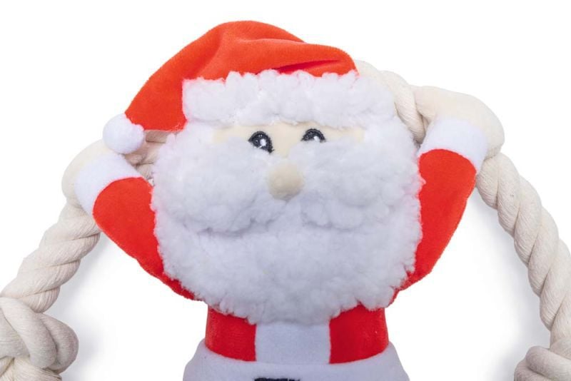 Beeztees Kerstman met Touw - Knuffel - Hondenspeelgoed - Rood - 9x18x1 cm