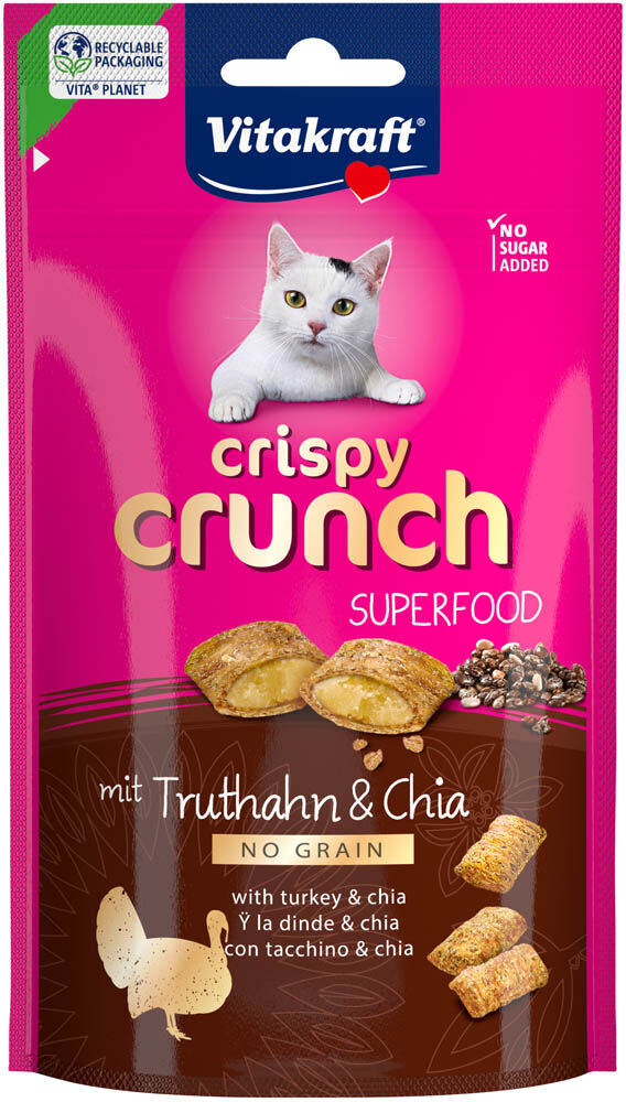 Vitakraft Crispy Crunch Superfood - Kattensnack - 60 Gram - kip, kalkoen Vitakraft Crispy Crunch Superfood - Kattensnack - 60 Gram - kip, kalkoen