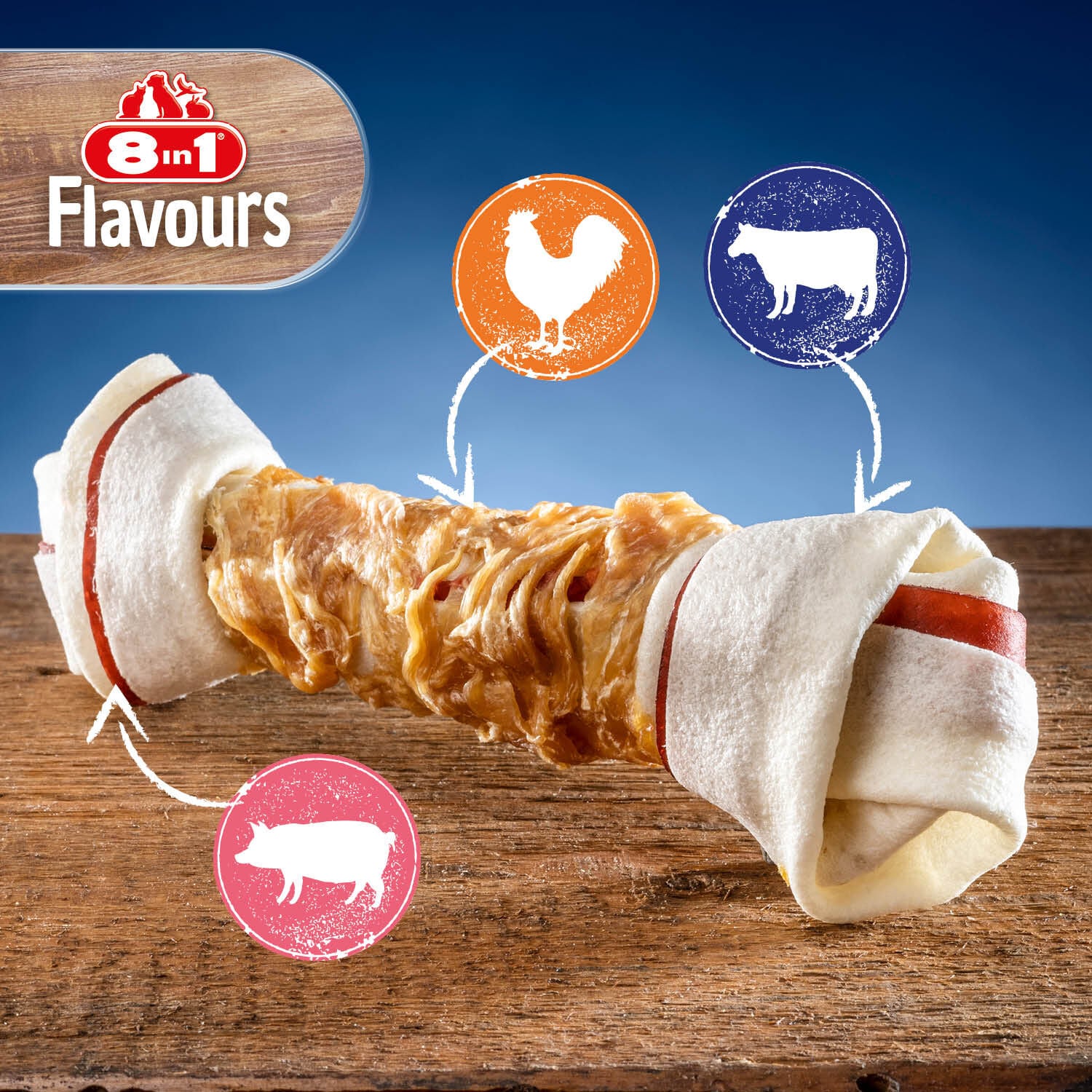 8in1 Triple Flavour Kauwbot - Hondensnack - 1 Stuks - kip, rund - L 8in1 Triple Flavour Kauwbot - Hondensnack - 1 Stuks - kip, rund - L