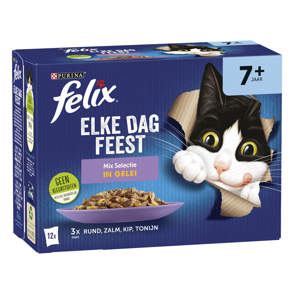 Felix Senior - Kattenvoer - 12x85gram - 1020 Gram - rund, kip, vis