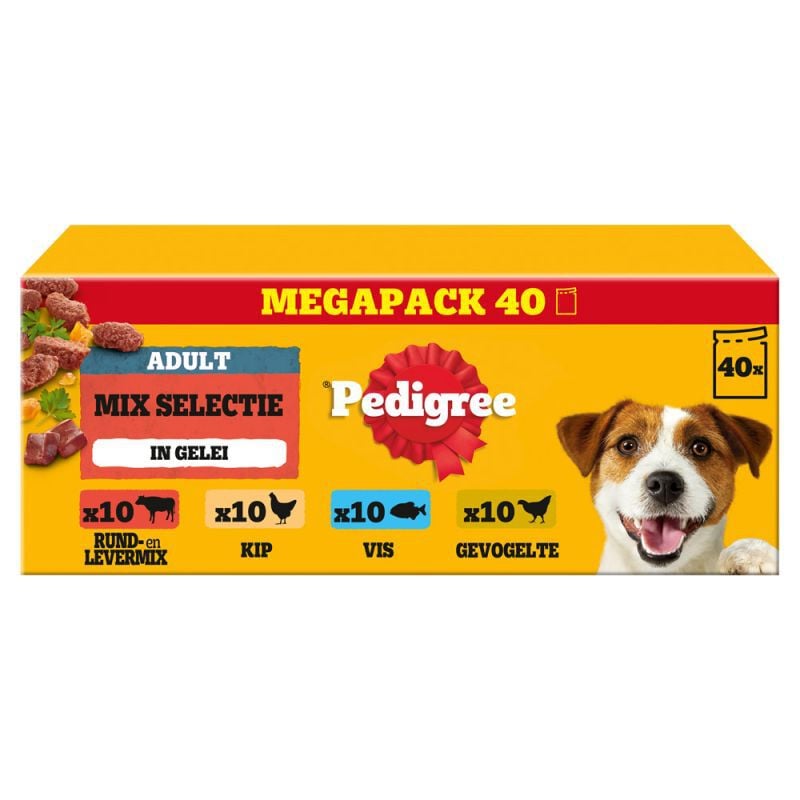 Pedigree Adult Mix selectie in gelei - Hondenvoer - Multipack 40 x 100 gram - 100 Gram - vis