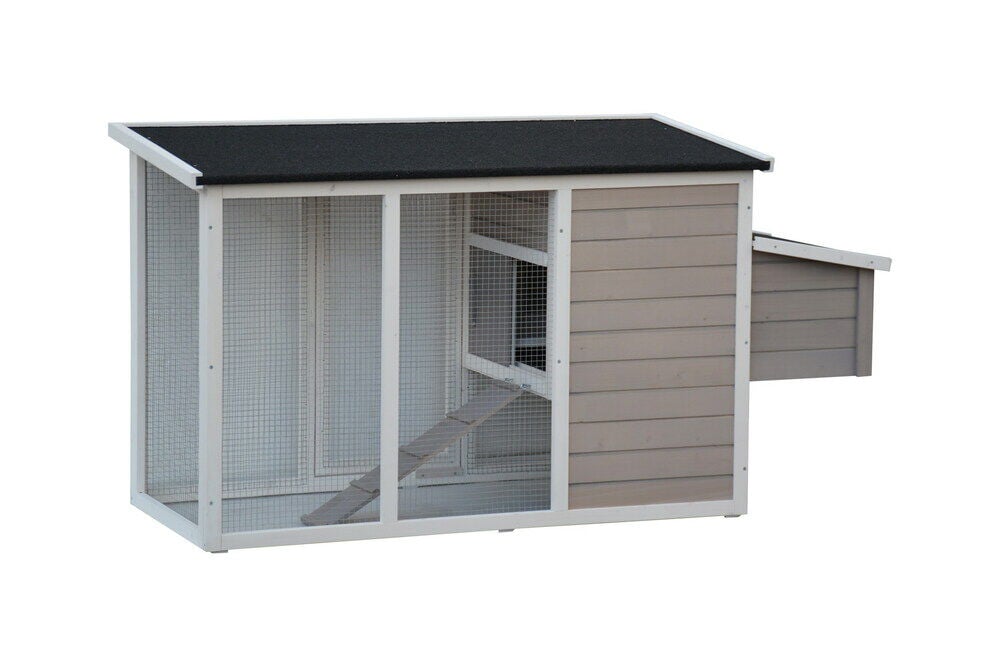 Donald - Konijnen- en kippenhok met ren - Wit/Grijs - Links