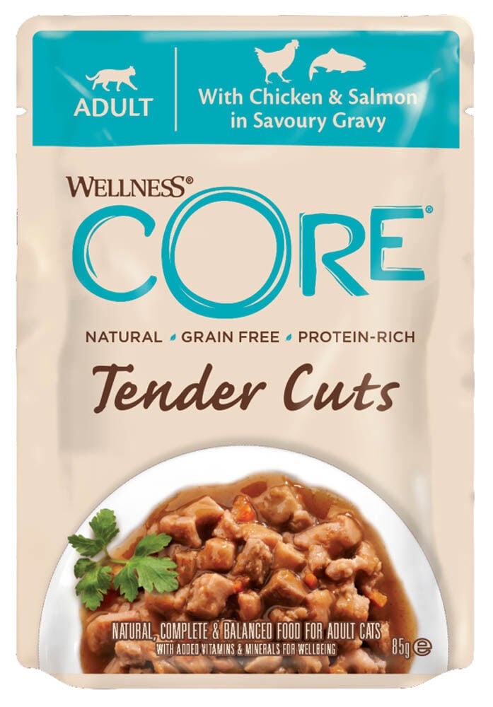 Wellness Core Tender Cuts - Kattenvoer - 85 Gram - zalm, kip Wellness Core Tender Cuts - Kattenvoer - 85 Gram - zalm, kip