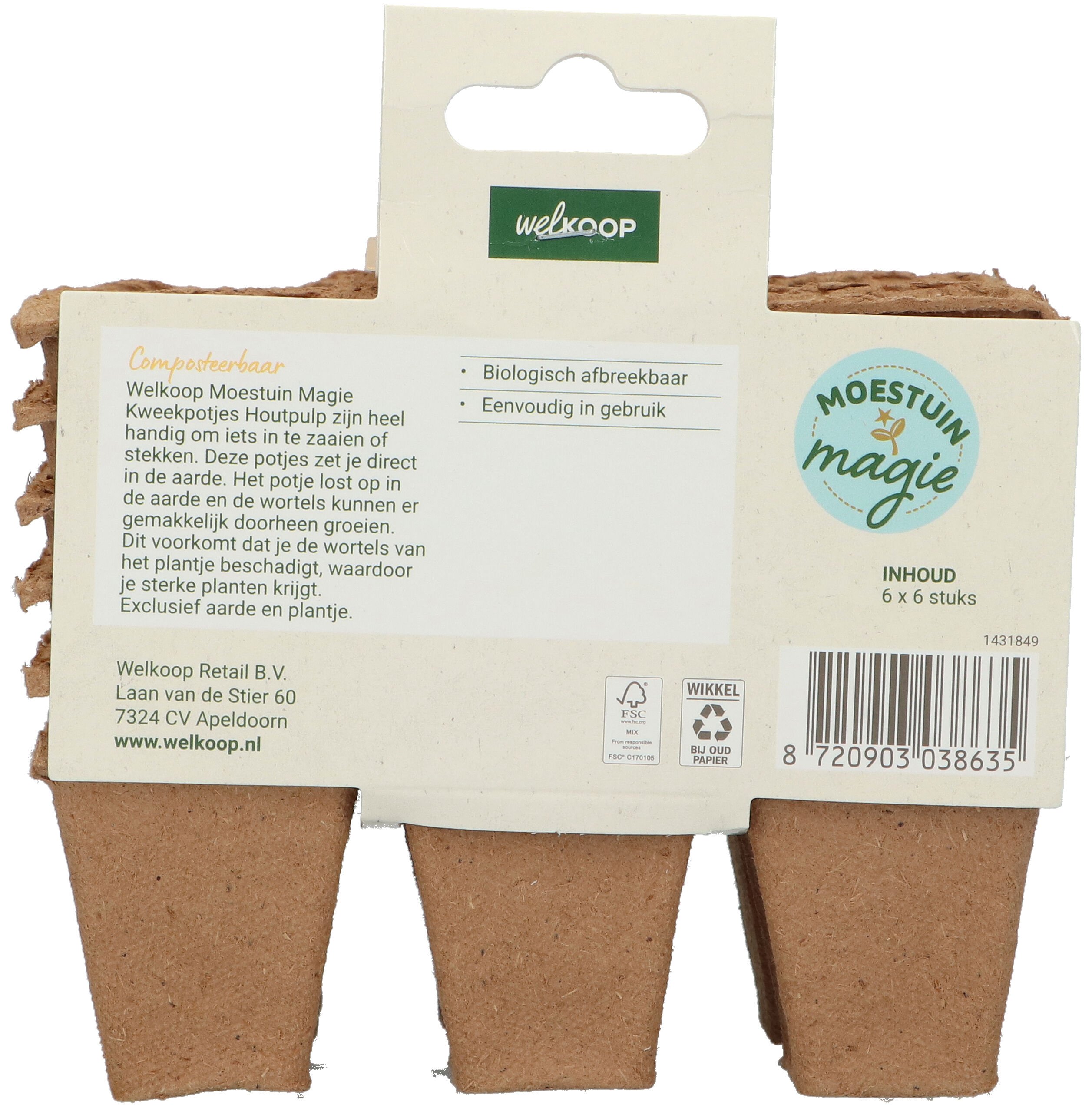 Welkoop Moestuin Magie - Kweekpotjes Houtpulp - Bruin - 13.5x13x9 cm