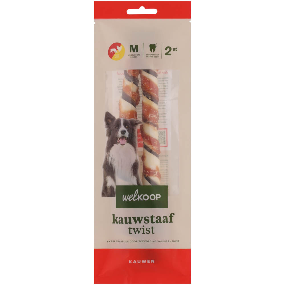 Welkoop - Kauwstaaf Twist - Extra Rund & Kipsmaak - 2 Stuks - rund - M