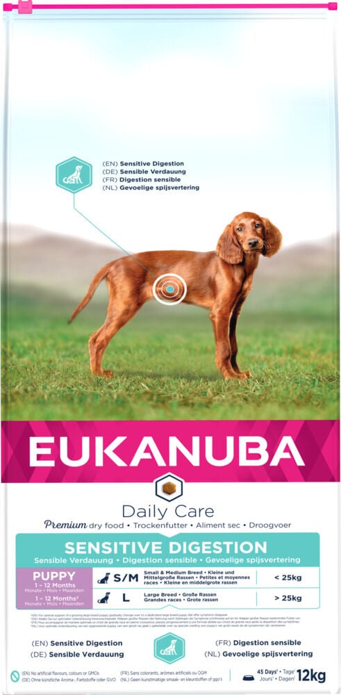 Eukanuba Daily Care Sensitive Digestion Puppy - Hondenvoer - 12 Kilogram - kip Eukanuba Daily Care Sensitive Digestion Puppy - Hondenvoer - 12 Kilogram - kip