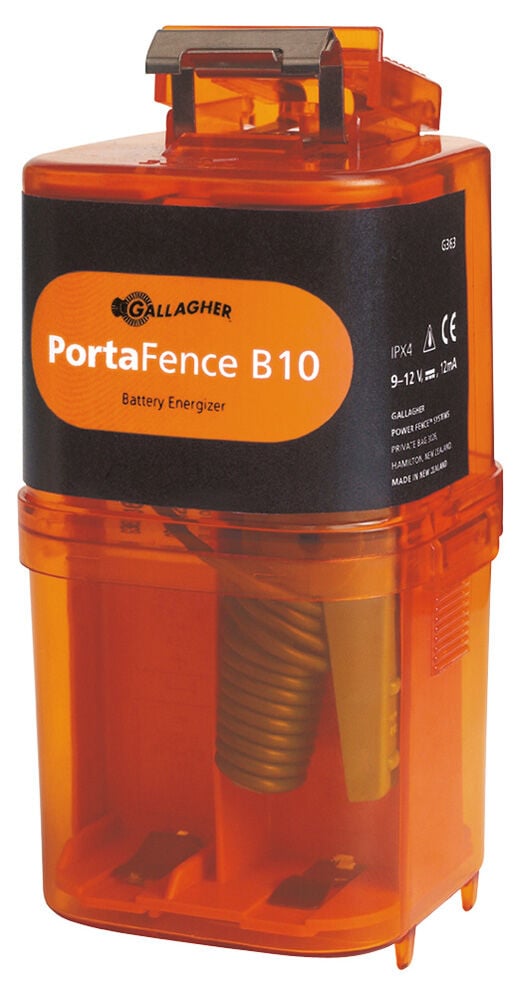 Gallagher B10 PortaFence - Accu schrikdraadapparaat - 18 cm - Oranje - 12V - 0.1 Joule - 8 cm
