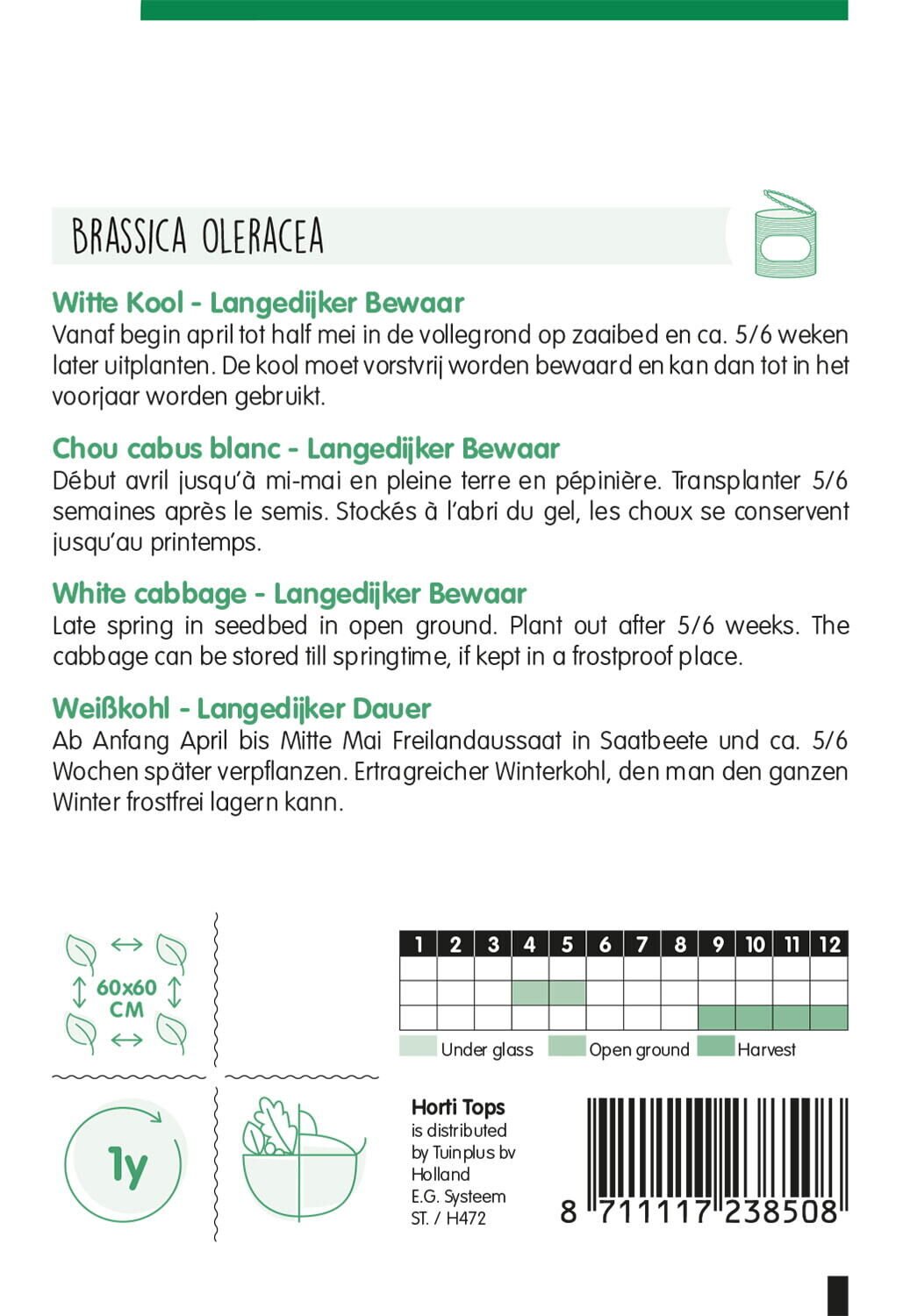 Hortitops Witte kool Brassica oleracea Langedijker Bewaar - Groentezaden