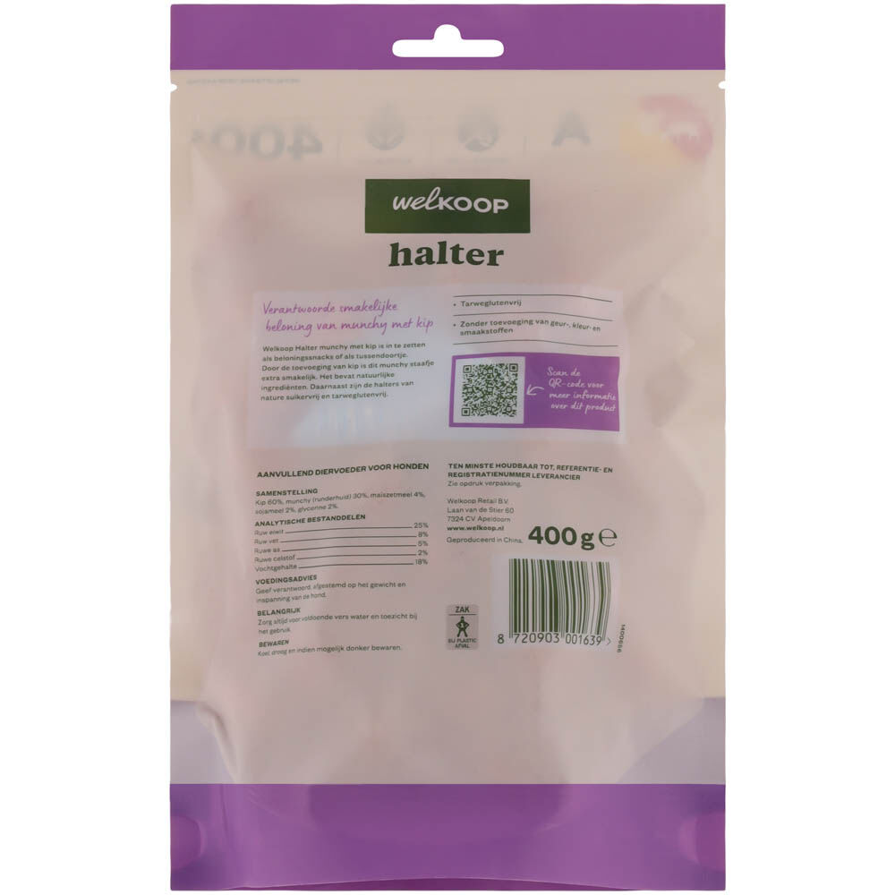 Welkoop Halter - Hondensnacks - 400 Gram - rund, kip