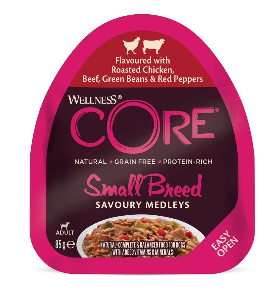 Wellness CORE Small-Breed Savoury Medleys - Hondenvoer - 85 Gram - rund, kip Wellness CORE Small-Breed Savoury Medleys - Hondenvoer - 85 Gram - rund, kip