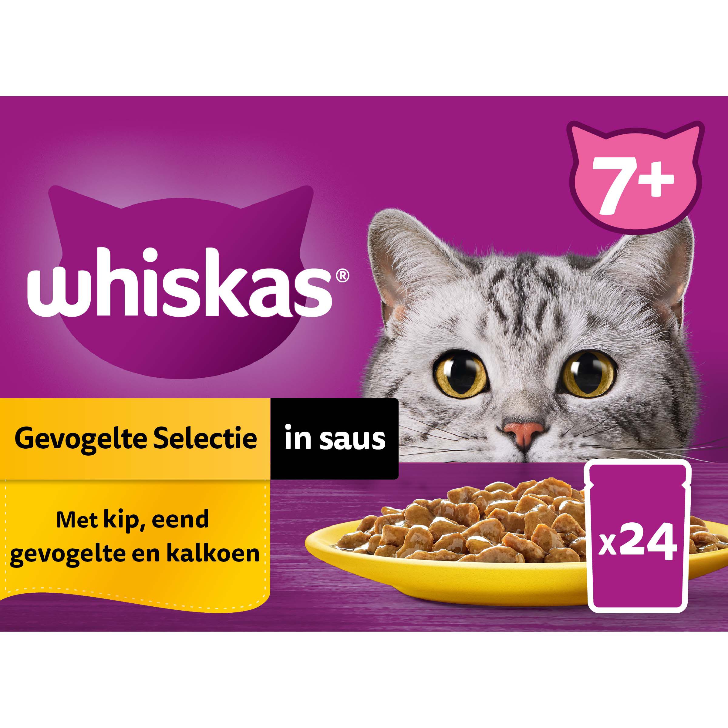 Whiskas  7+ Gevogelte Selectie - Kattenvoer - 24x85 gram - 2040 Gram - saus