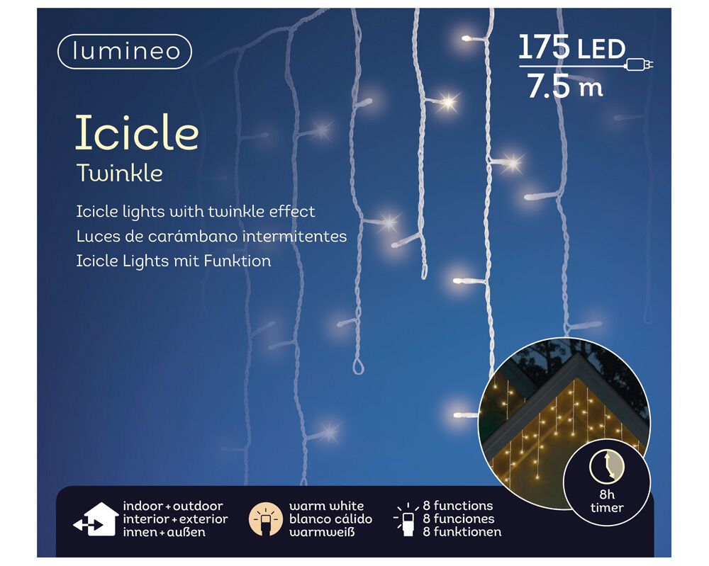 Lumineo Icicle Twinkelend - IJspegelverlichting - 175 - Warm wit - 750 cm Lumineo Icicle Twinkelend - IJspegelverlichting - 175 - Warm wit - 750 cm