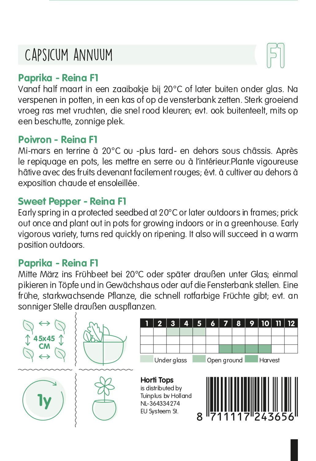 Hortitops Paprika Capsicum Anuum Reina F1 - Groentezaden